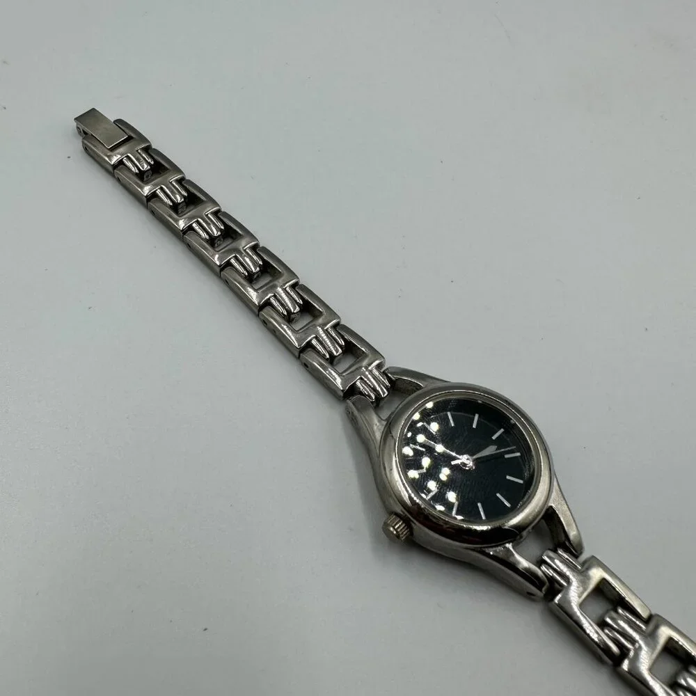 3/$30 Women Watch Silver Tone Round Black Dial Classic Minimalist 6.75